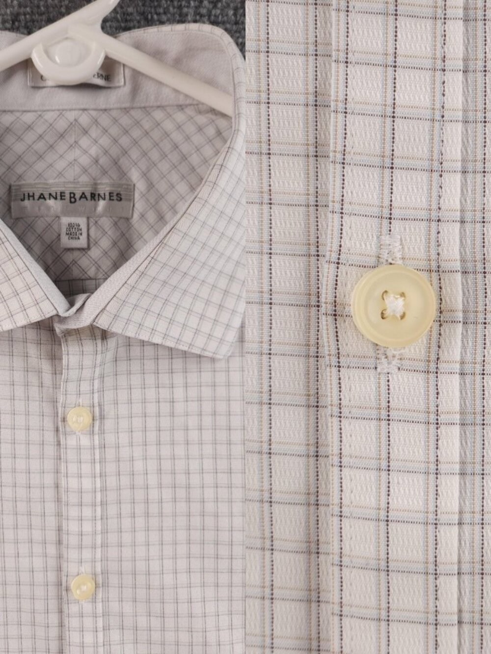 Jhane Barnes Button Up Shirt Men Cotton Modern Fit 17.5 34/35 Gray Check Adult